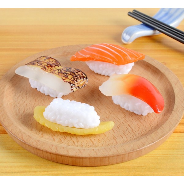 Simulering av små sushi rekvisita modell simulering japansk stil risbollar lax sushi leksaker (två kung lax sushi),