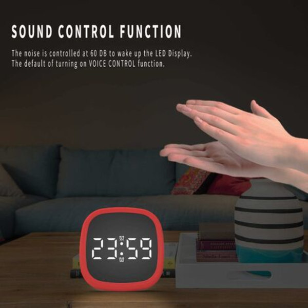 LED Digital Travel Snooze Väckarklocka Dimming Touch Lätt att förvara Magnet Elektronisk klocka Storskärm Silikon Röstkontrollklocka - Röd