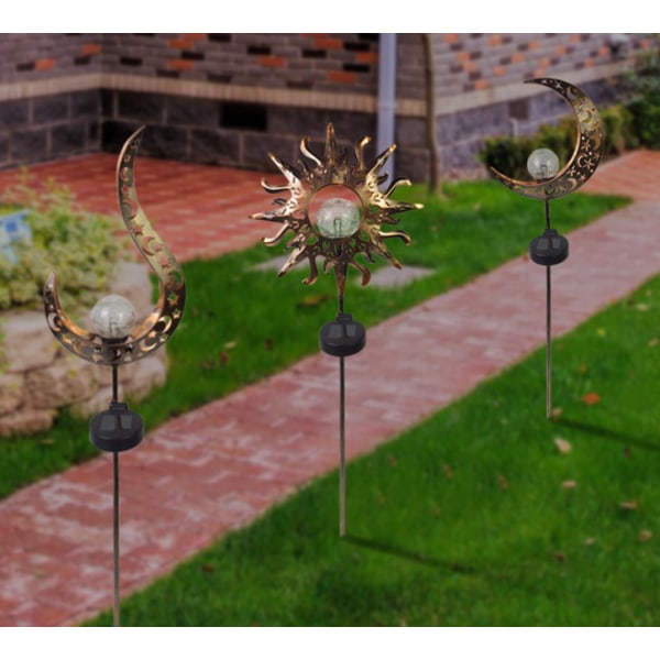 solar led flamme lys, have plæne lys, smedejern hul solar moon flamme lys (sol),