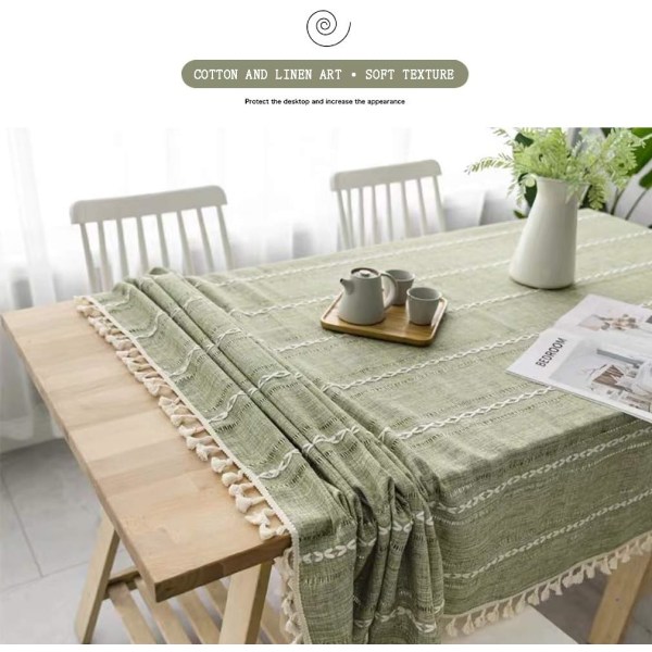 Tyylikäs puuvilla- ja pellavapöytäliina, pestävä keittiön cover ruokapöytään, piknikpöytäliina (raidat - vihreä, 100 x 160 cm),