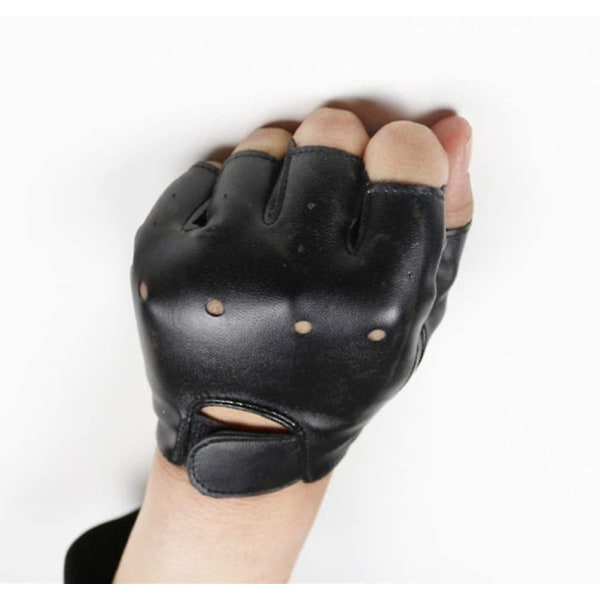 Läder Fingerless Handskar Half Finger Sport Handskar För Pojkar Flickor Utomhus Ridning Fiske Skridsko Jakt Klättring 1 par (svart)(1 par