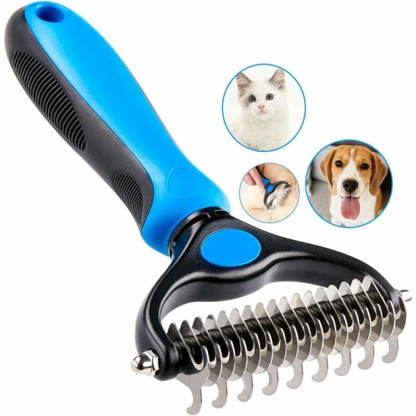 Dobbeltsidig kam blå stor blemme kjæledyrknute rengjøring hårfjerning kam premium børste for hunder og katter