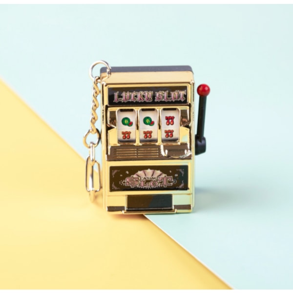 Kreativ mini roterende spillemaskine frugt spilleautomat nyhed palmespil nøglering simuleringsmodel legetøj (gyldt spænde D),