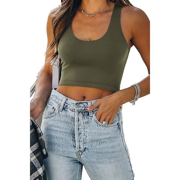 Kvinder ærmeløs vest solide korte tanktops XL GREEN