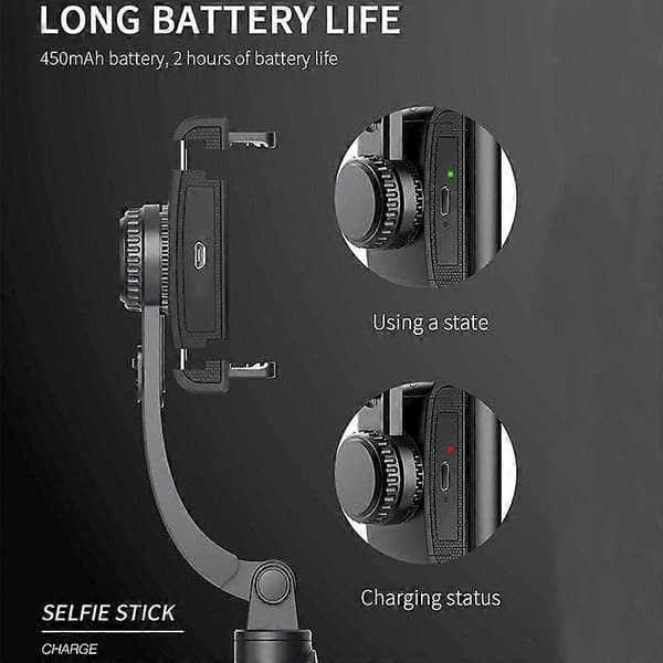 Sammenfoldelig trådløs trefod Gimbal Stabilisator Selfie Stick Sort Med Bluetooth-udløser Monopod Til iOS Android