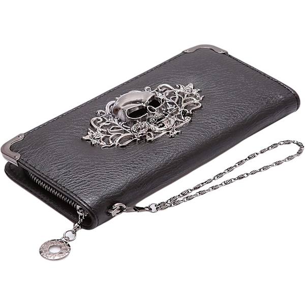 Kvinnor Long Skull Portmonnäer Gotisk Handväska För Kvinnor Pu Läder Clutch Plånboksväska Skull Handväska Presenter För Dam, Svart