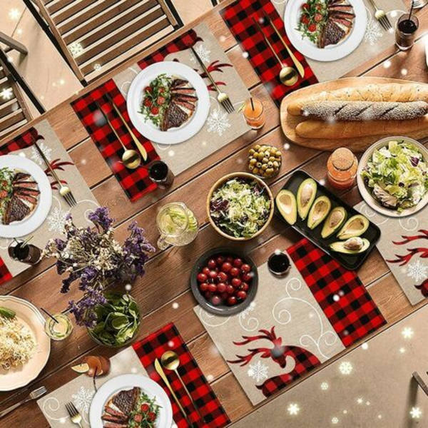 Julbordsmatta Set om 6, bordstabletter Matbordsmatta Värmebeständig Julbordsdekoration Rådjursdesign 45 x