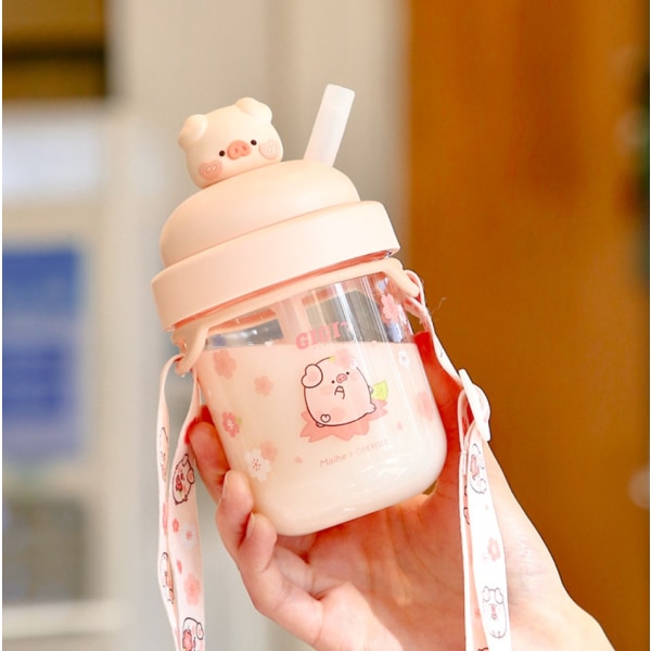 Jiji Pig Straw Cup Roterende Pig Straw Tumbler (Multiple Sakura Pig + 330 ml),
