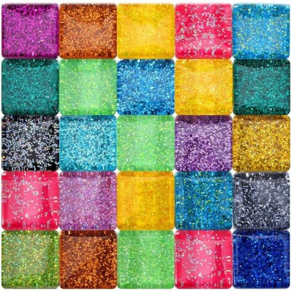 Mosaikk 400 stykker/ 300 g Mosaikkfliser Assorterte farger Glans Krystallmosaikk hjemmedekorasjon for gjør-det-selv-håndverk, kvadratisk,