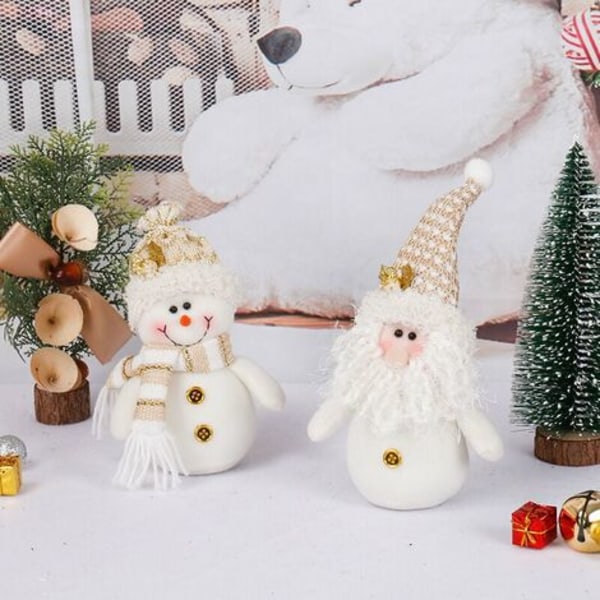 Julesnømann og julenissen dukkedekorasjon med hvitt skjegg Glassfiberdekorasjon til julebordgran
