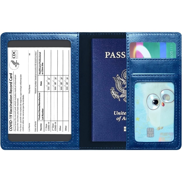 Passi- ja rokotuskorttikotelo, passilompakko CDC-rokotuskorttipaikalla, RFID-suojanahkainen matkadokumentti