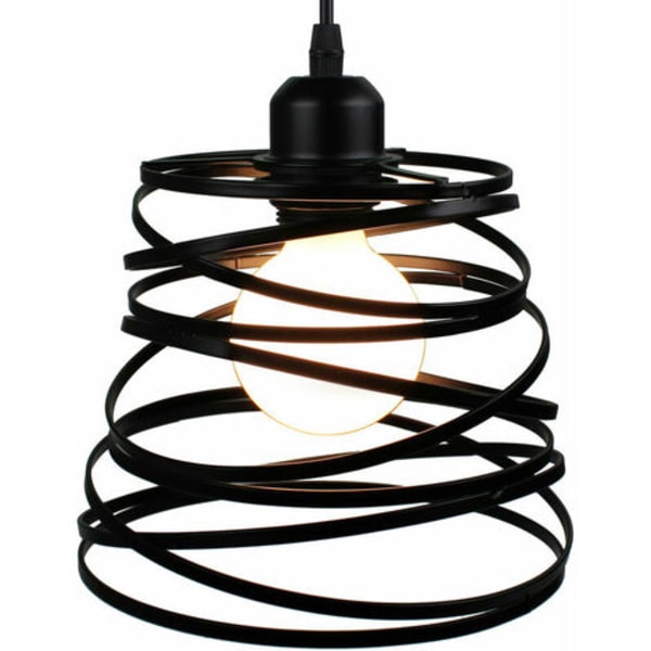 Creative Pendel Lysekrone Lampe Metalskærm 20cm E27 til Stue Soveværelse Bar Sort - Sort