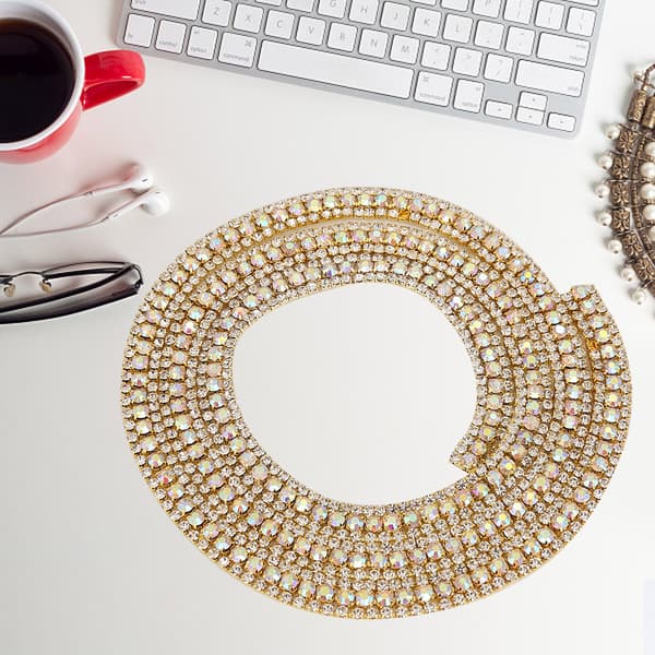Glitter Krystall Rhinestone Båndrull Gull Dekor