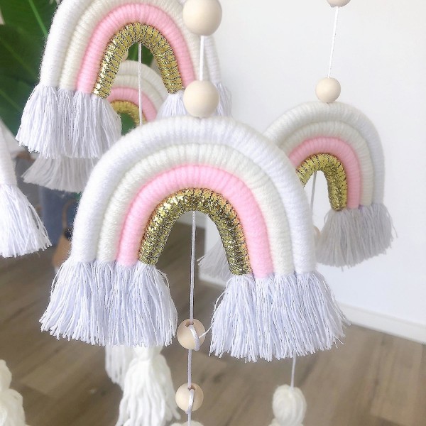 Baby Crib Mobiles regnbuetæppe med håndlavede vævede kvaster style 4