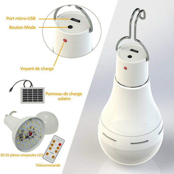 Fjärrkontroll + glödlampa + solpanel = en komplett set smarta strömbrytare, kallvitt ljus