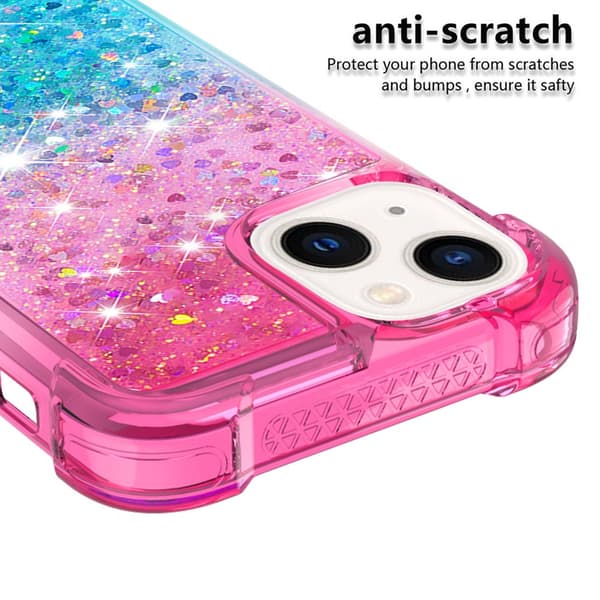 iPhone 15 Kvicksand Glitter Hjerter TPU-deksel - Rosa-Turkis multifärg multicolor