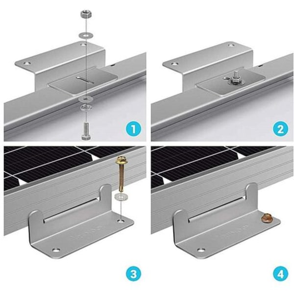 Solpanelklemme Aluminiumslegering monteringsbrakett med skruer og muttere for bobilbåttak 4 stk.