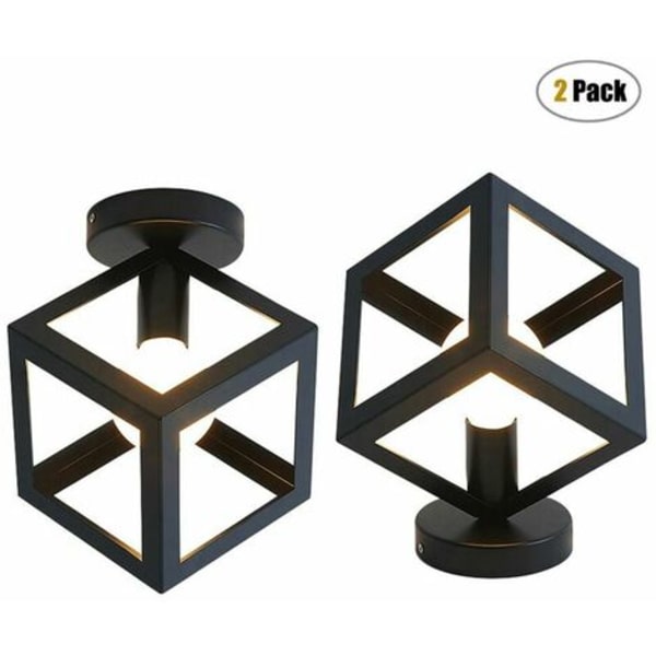 2x Retro industriell taklys Burformet kube Metall Jern Lysekrone Pendellampe for stue Hall Bedr