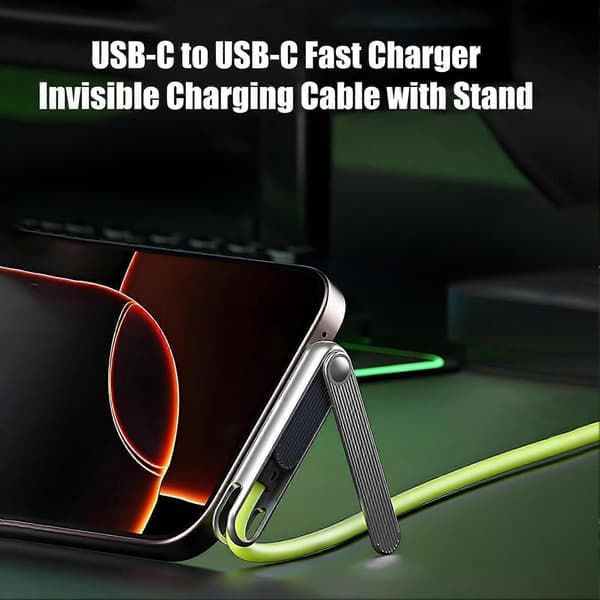 240W USB-C hurtigladekabel – med sammenleggbart stativ og 480 Mbps synkronisering – for bærbare datamaskiner og nettbrett Green