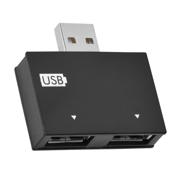 Hub USB2.0 Han til 2-Port USB Twin Oplader Splitter Adapter Koncentrator (Sort)