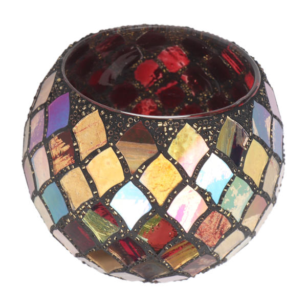 HT Håndlavet Rød Mosaik Glas Tealight Holder - Romantisk Dekorativ Revnet Duftlys Holder
