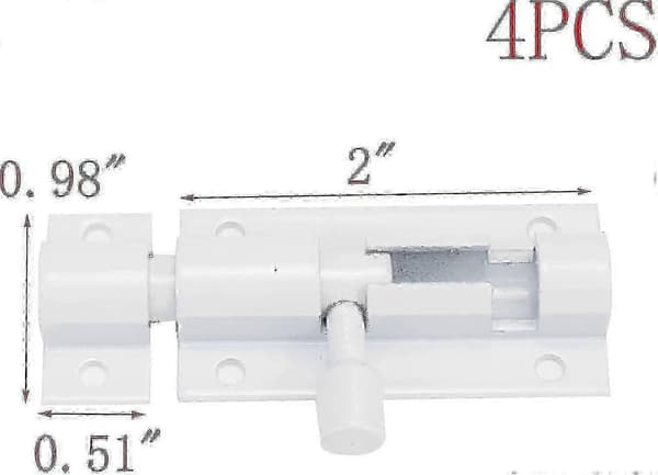Vit aluminiumlegering skjutregel 2 tum dörrlås säkerhetsskjutlås 4-pack