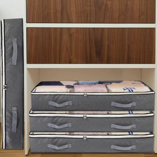 Sängyn alainen set , 3, 75 litraa isokokoista säilytysastiaa läpinäkyvällä ikkunalla ja kahvalla, 100 x 50 x 15 cm, la