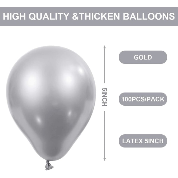 5 tommer tykk metallfarge rund ballong * 100 sølv,