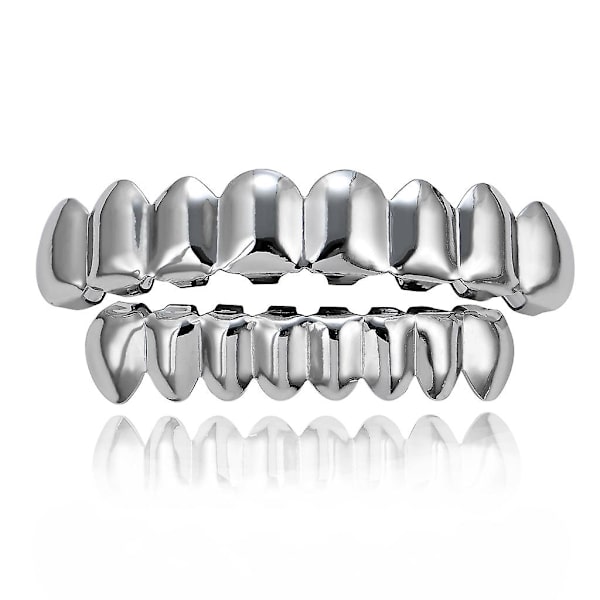 Hip Hop Teeth Grillz Set henkselit Korut Punk Cosplay Halloween Silver 8-8Top Bottom Brace Set
