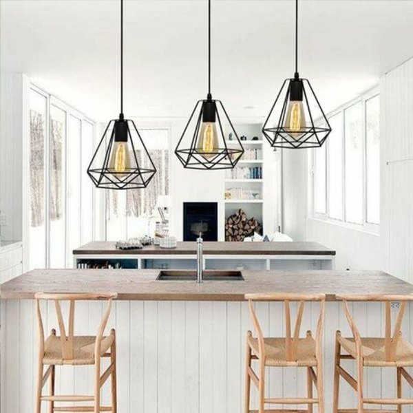 Lysekronelys Diamantform pendellampe Nordic Modern E27 Taklampe for soverom Bar Restaurant - Svart - Svart