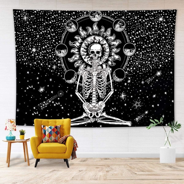 Helios Skull Tapestry Psykedelisk Boho Wall Tapestry (150x130 cm)