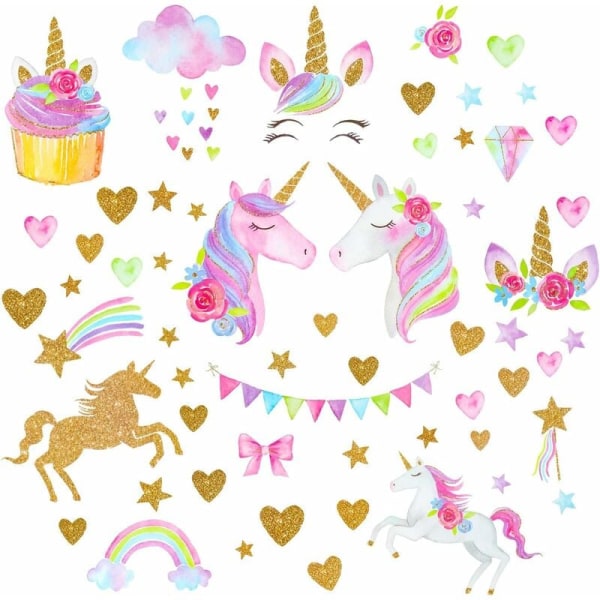 Ekstra stor tegneserie enhjørning vægklistermærke Børnehave klasseværelse Rose guld pige dreng soveværelse Unicorn vægklistermærke