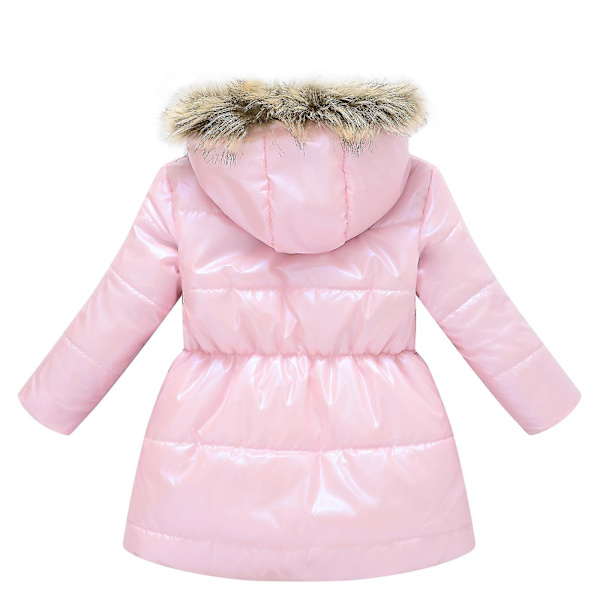 Børne polstret jakke Lang krave hætte polstret jakke 120cm Pink