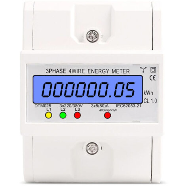 Trefase elektronisk energimåler DTM025 skinne type 3X5(80)A