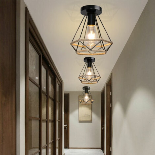 Retro Hampetau Taklampe E27 Metall for Soverom Stue Loft Svart - Svart