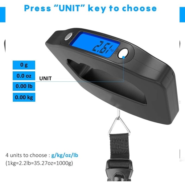 Elektronisk bagagevægt Maks. 50 kg bærbar digital vægt til bagagerejser