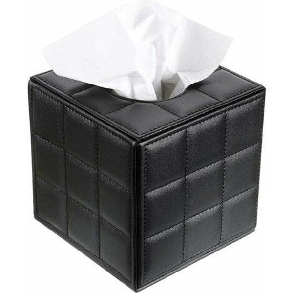 PU Læder Cube Tissue Box Holder (sort)