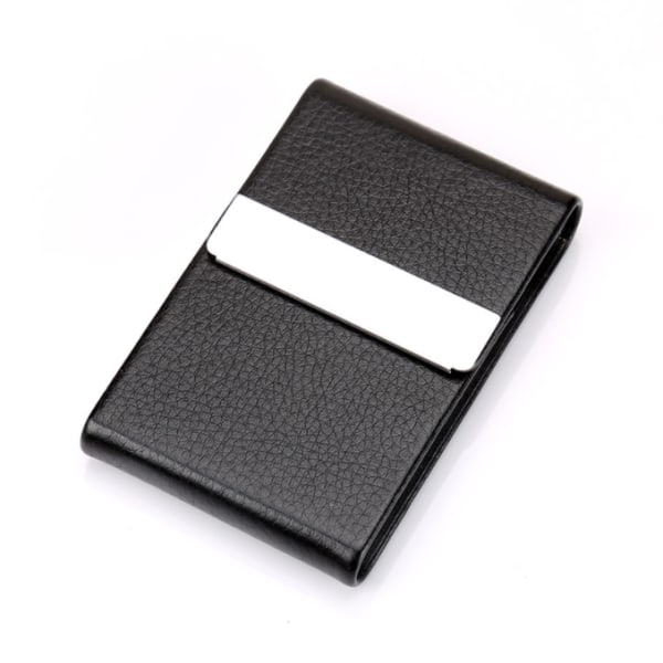 Mode vertikalt rostfritt stål PU-läder visitkortshållare (svart litchi-mönster)