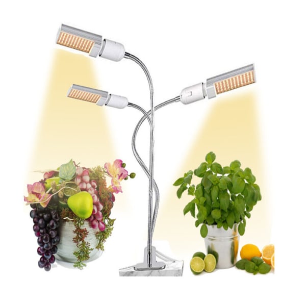 Tre færdige hoveder LED Grow Light Tilbehør Havelys Auto On/Off Timer 3 Full Spectrum Frøplanter