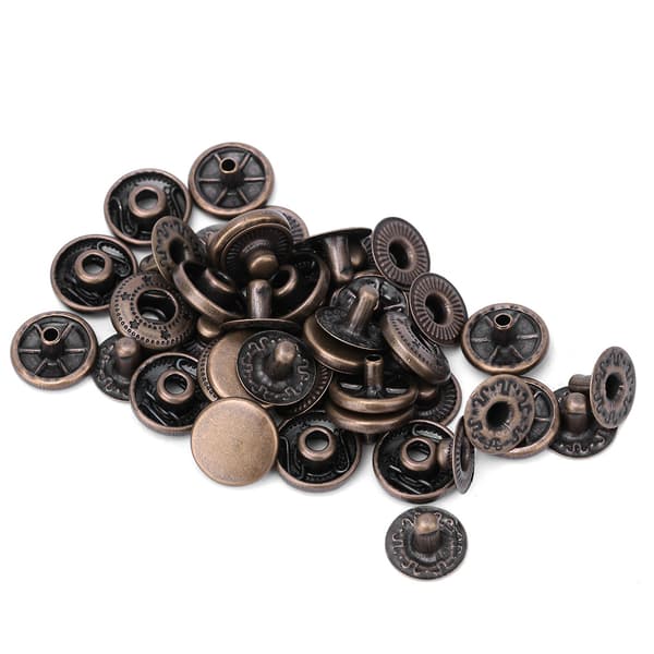 Solid messing trykknapper, sett med 50 runde knapper for stoff- og bagasjedekorasjon, 10 mm bronse