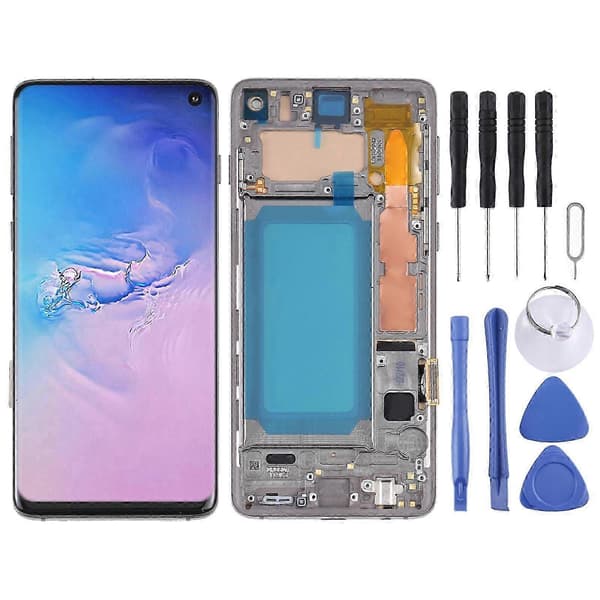 TFT LCD-skärm för Samsung Galaxy S10 SM-G973 Digitizer komplett enhet med ram, stöder inte fingeravtrycksidentifiering Black