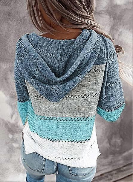 Stribede farveblok-hættetrøjer til kvinder Mode V-hals strikket sweater