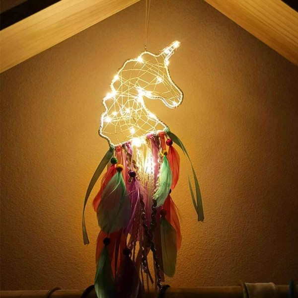 Unicorn House Dream Catcher-hänge Färgglada vindspel (inslagna lampor) för hem- och trädgårdsinredning