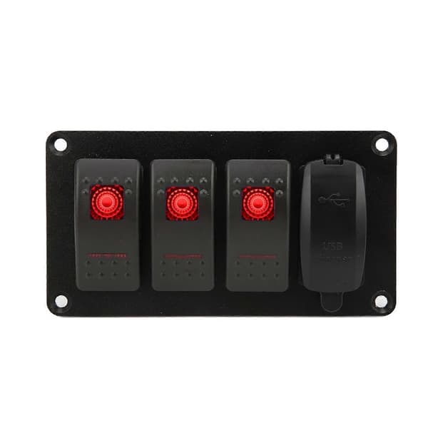 Dubbel USB-omkopplarpanel 12V-24V 4-vägs LED-vippa för bil båt marin