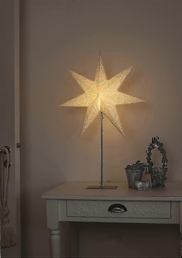 [HT]Stjernegulvlampe, metall/papir, ca. 45 x 35 cm, firefarget papp