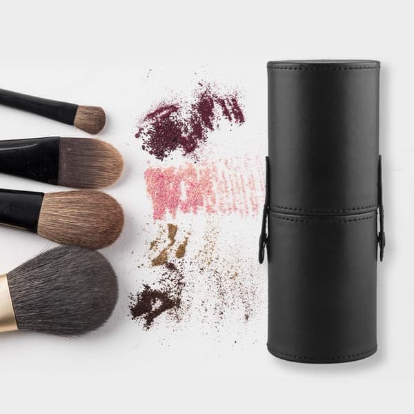 Læder makeupbørsteholder, bærbar, sort[ht]
