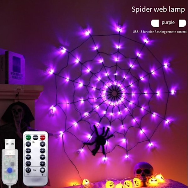 Halloween LED-ljussträng spindelnät spöke festival skräck dekoration atmosfärsljus Purple