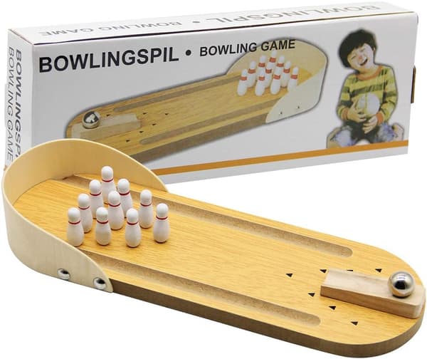 wxsp Mini Bowling Spil i Træ til Skrivebordet, Klassisk Bordbold til Børn[ht]