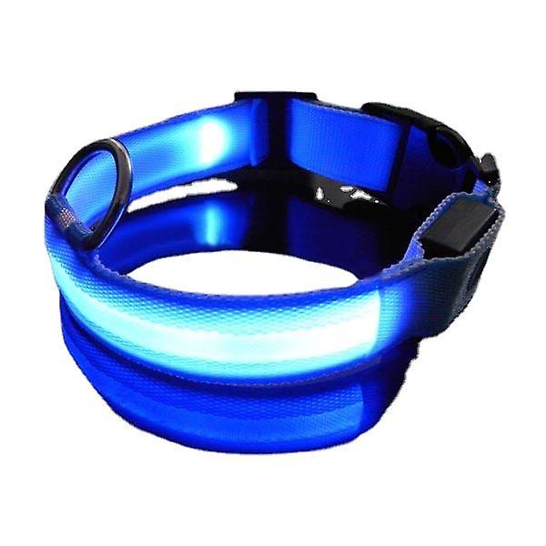 Flad fiber LED-halsbånd (blå batteritype L)