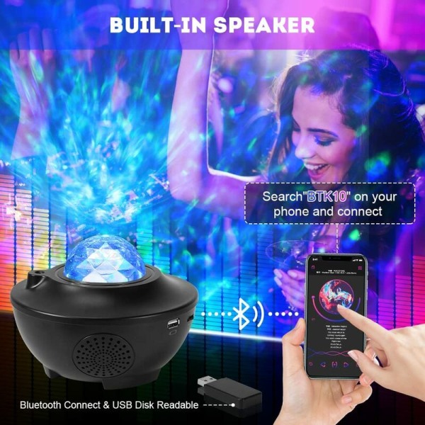 Star Sky-projektor, LED-roterende Galaxy Cloud Night Light med fjernkontroll og Bluetooth-høyttaler, LED Projector Night